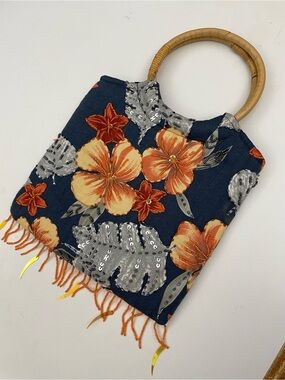 Vintage Tropical floral Hawaiian bamboo Handbag